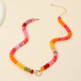 Metal Clasp Accent Gradient Beaded Necklace: Gold Multi