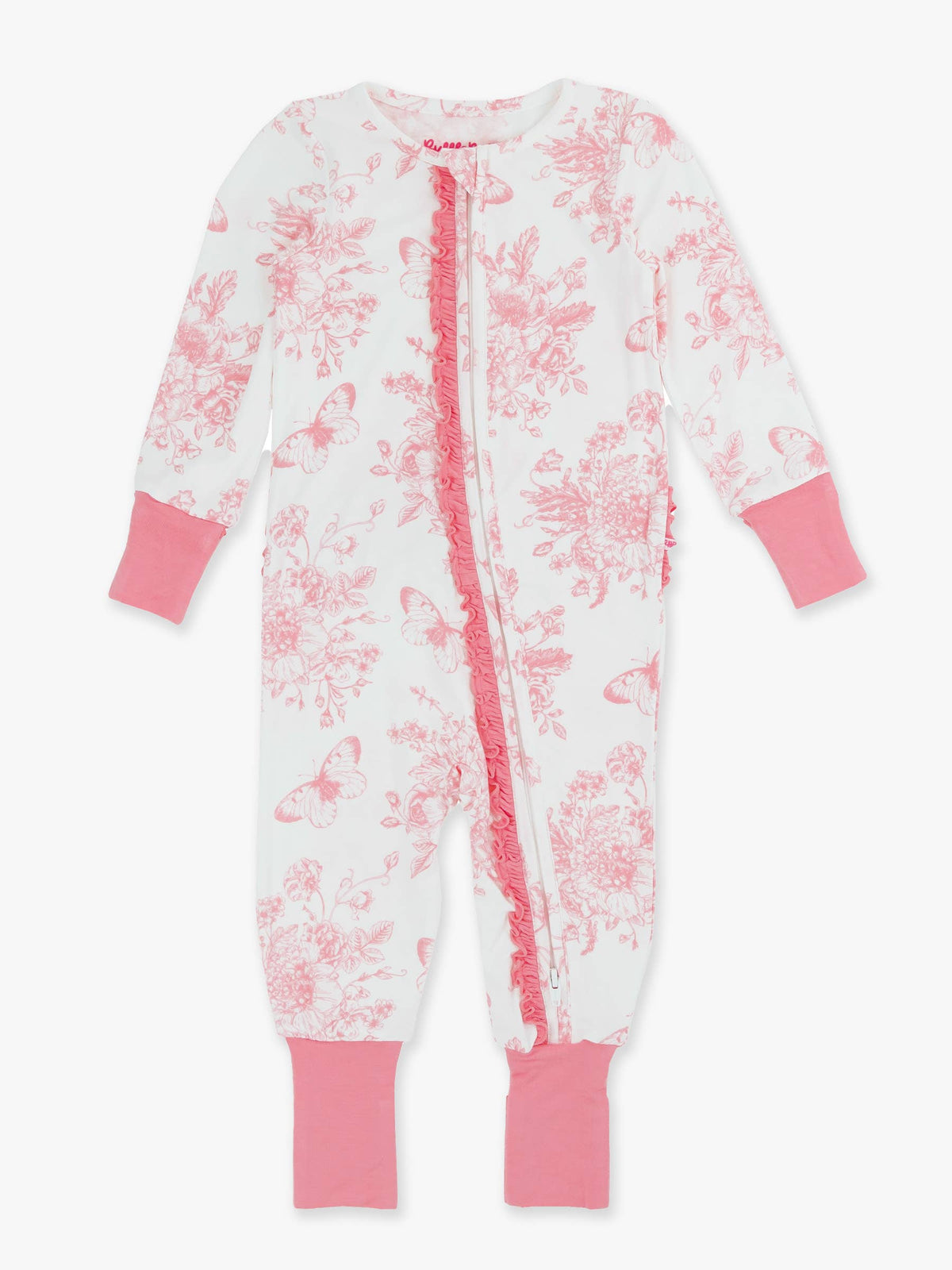 Newborn Pink Toile Bamboo Ruffle  Pajama