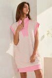 Pink Zip-Up Stripe Textured Dress