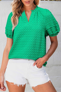 Textured Puff V-Neck Green