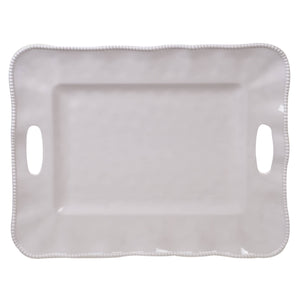 Perlette Cream Melamine Rect Tray w/Handles 19 in  x 15 in