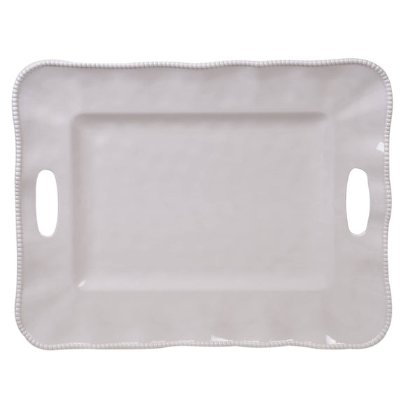 Perlette Cream Melamine Rect Tray w/Handles 19 in  x 15 in