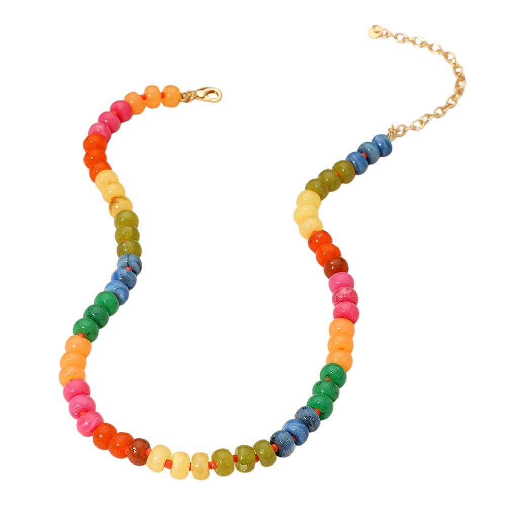 Colorful Round Beaded Necklace: Gold,Light,Multi