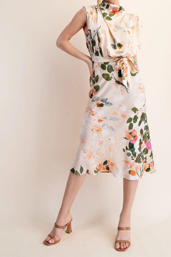Mock Neck Sleeveless Midi Dress