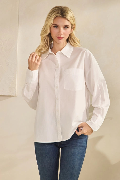 SD White Button Down LS Top