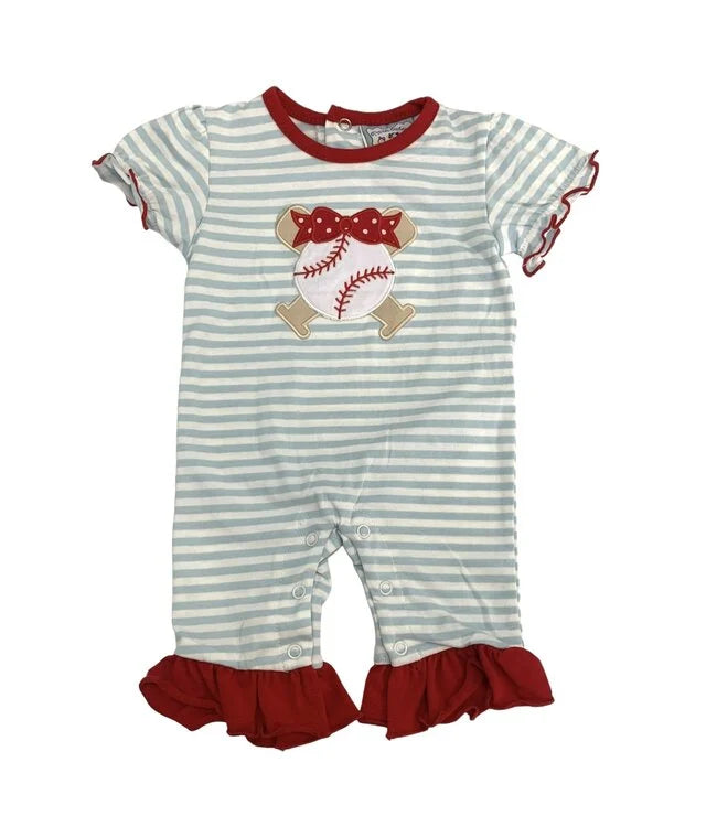Baseball Applique Girls Romper