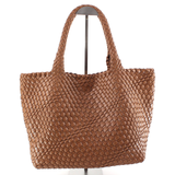 Woven Tote Bag w/Cosmetic Pouch Brown