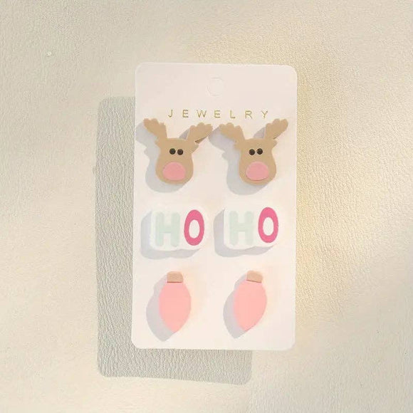 🩷🎄Ho Ho Ho Pink Holiday Triple Earring Set