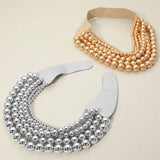 Chunky Metal Ball Beaded Multi Layered Faux Leather Magnetic Necklace: Gold