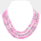 Chunky Metal Ball Beaded Layered Faux Leather Necklace: GRY