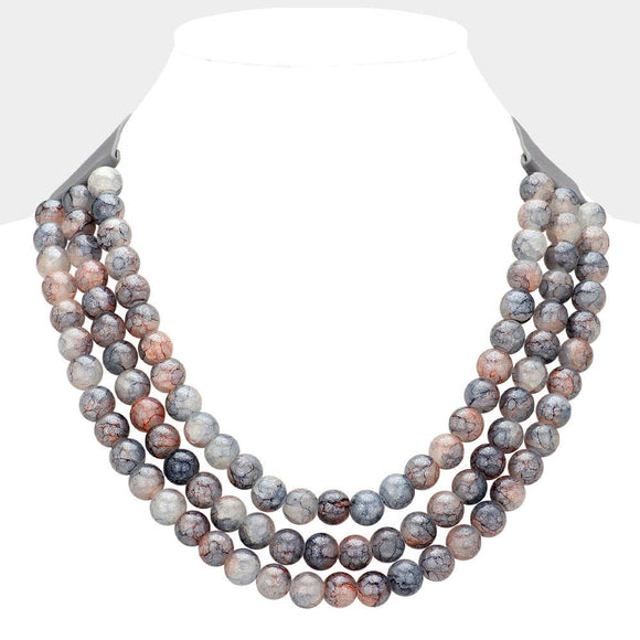 Chunky Metal Ball Beaded Layered Faux Leather Necklace: GRY