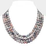 Chunky Metal Ball Beaded Layered Faux Leather Necklace: GRY