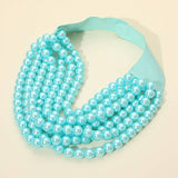 Multi Layered Pearl Beaded Collar Magnetic Necklace: Cream