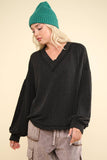 NJ Wine Ribbed V-Neck Knit Top