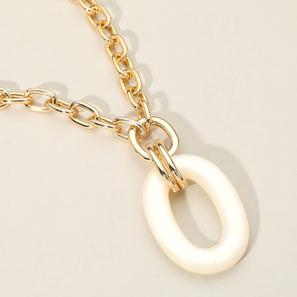 Celluloid Acetate Oval Ring Pendant Chunky Chain Necklace: Tortoise