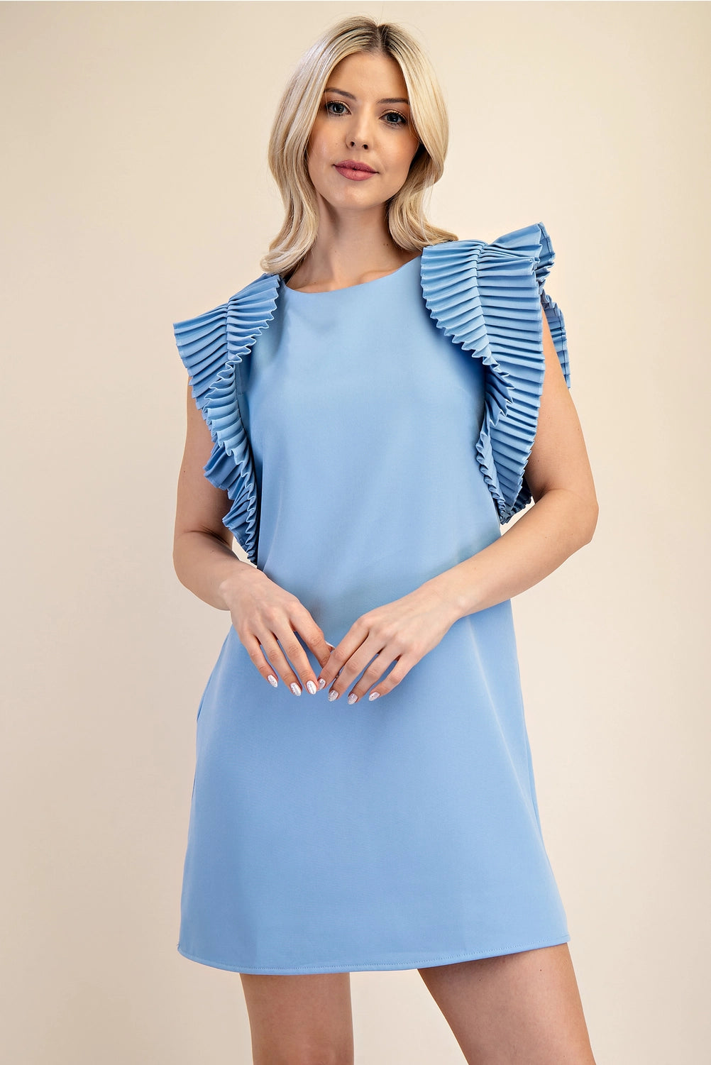 Gl Blue Pleated Shoulder Dress