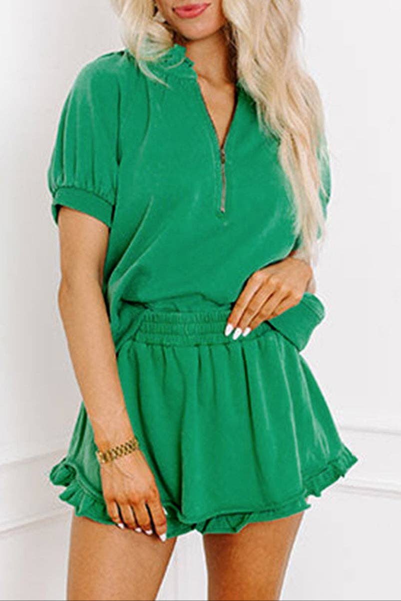 Solid Puff Sl Skorts Set Pink