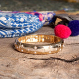 Gold-Tone Eternity Stretch Bangle –Wide - Pearls