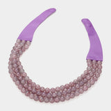 Chunky Metal Ball Beaded Layered Faux Leather Necklace: GRY