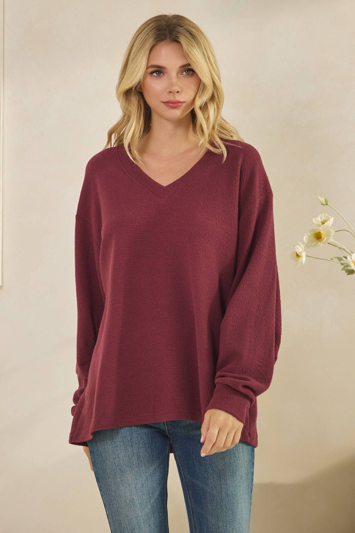 V-NECK PREPPY CLOUDY wine