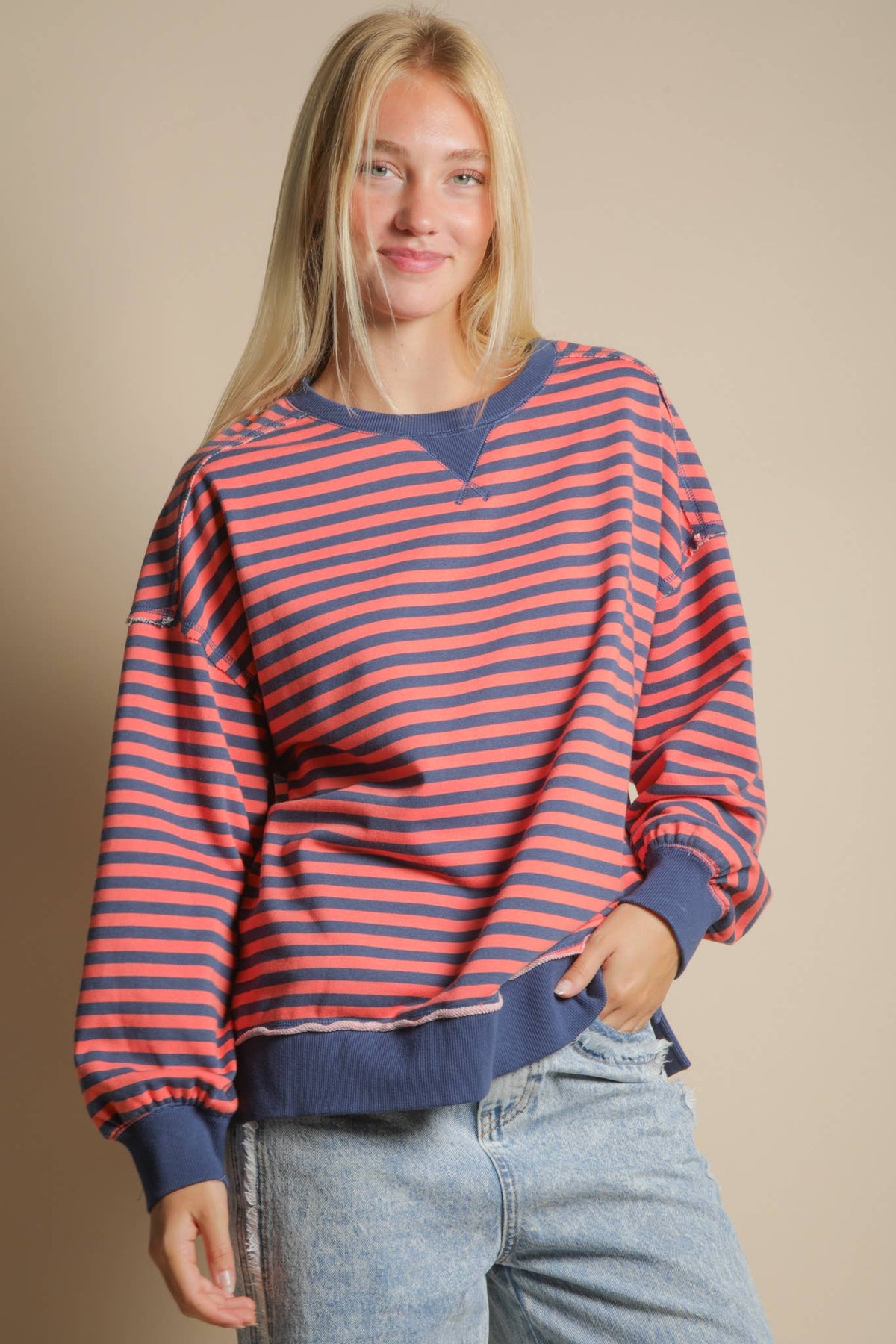 Stripe Comfy Casual OS Knit Top