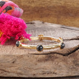 Jeweled Golden Bangle with semi precious stone dots: Turquoise - Shiny Gold