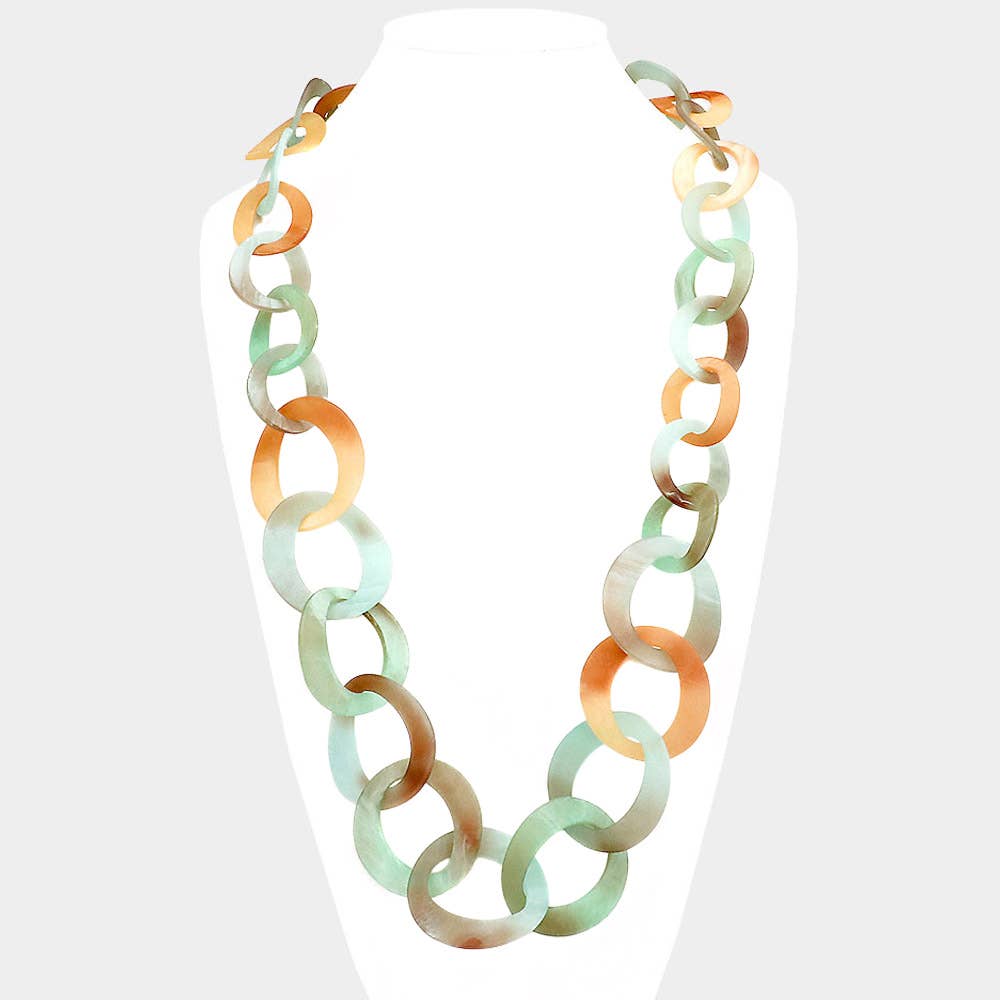 Bold Celluloid Acetate Link Long Necklace: Brown