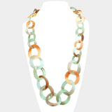 Bold Celluloid Acetate Link Long Necklace: Brown