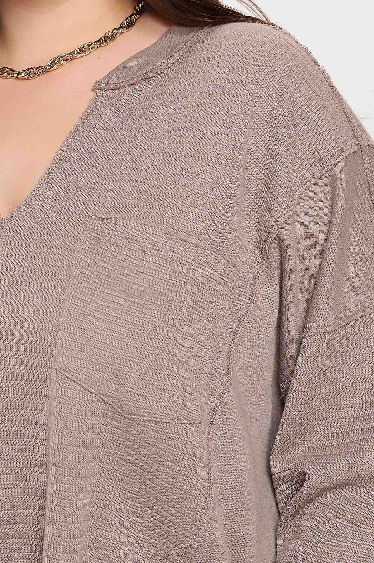 PATCHWORK SPLIT NECK KNIT TOP