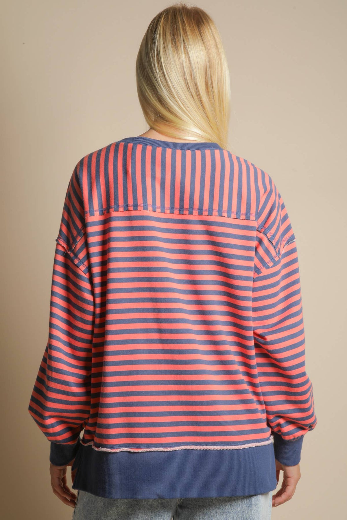 Stripe Comfy Casual OS Knit Top