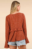 Red Dotted Ruffled Bell Sleeve Top