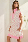 Pink Zip-Up Stripe Textured Dress