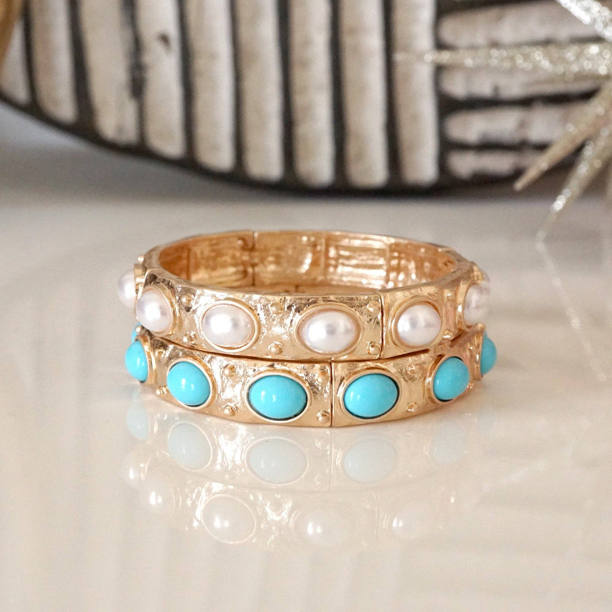 Classic Golden Stretchy Bangles Pearl