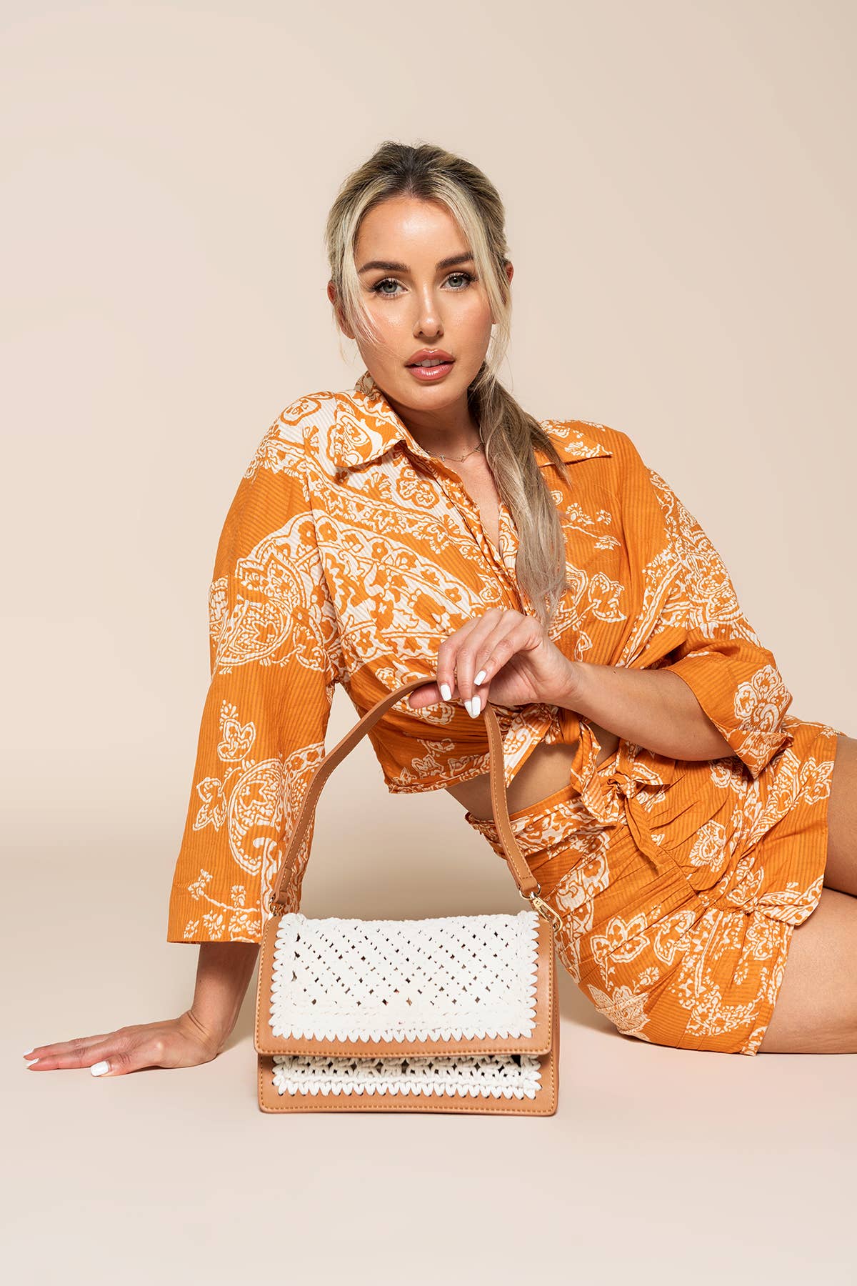 Gianna Macrame Woven Crossbody Ivory