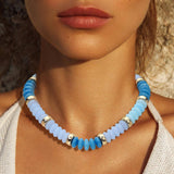 Chunky Resin Disc Beaded Necklace: Brown,Gold,Light