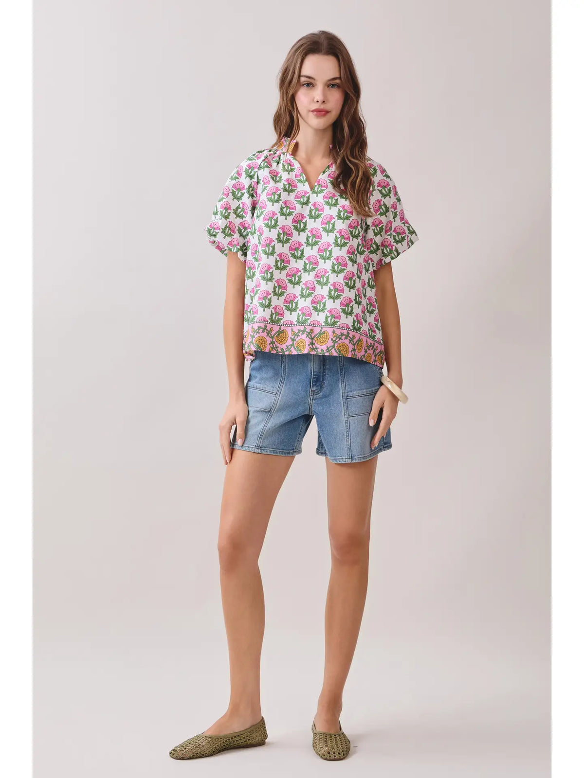 TCEC Floral Bubble Sleeves Top