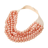 Multi Layered Pearl Beaded Collar Magnetic Necklace: Cream