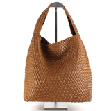 Woven Hobo Bag w/Cosmetic Pouch Brown