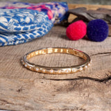 Gold-Tone Eternity Stretch Bangle –Wide - Pearls