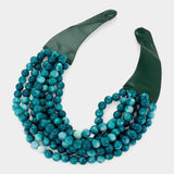 Chunky Acrylic Bead Layered Faux Leather Magnetic Necklace: TQ