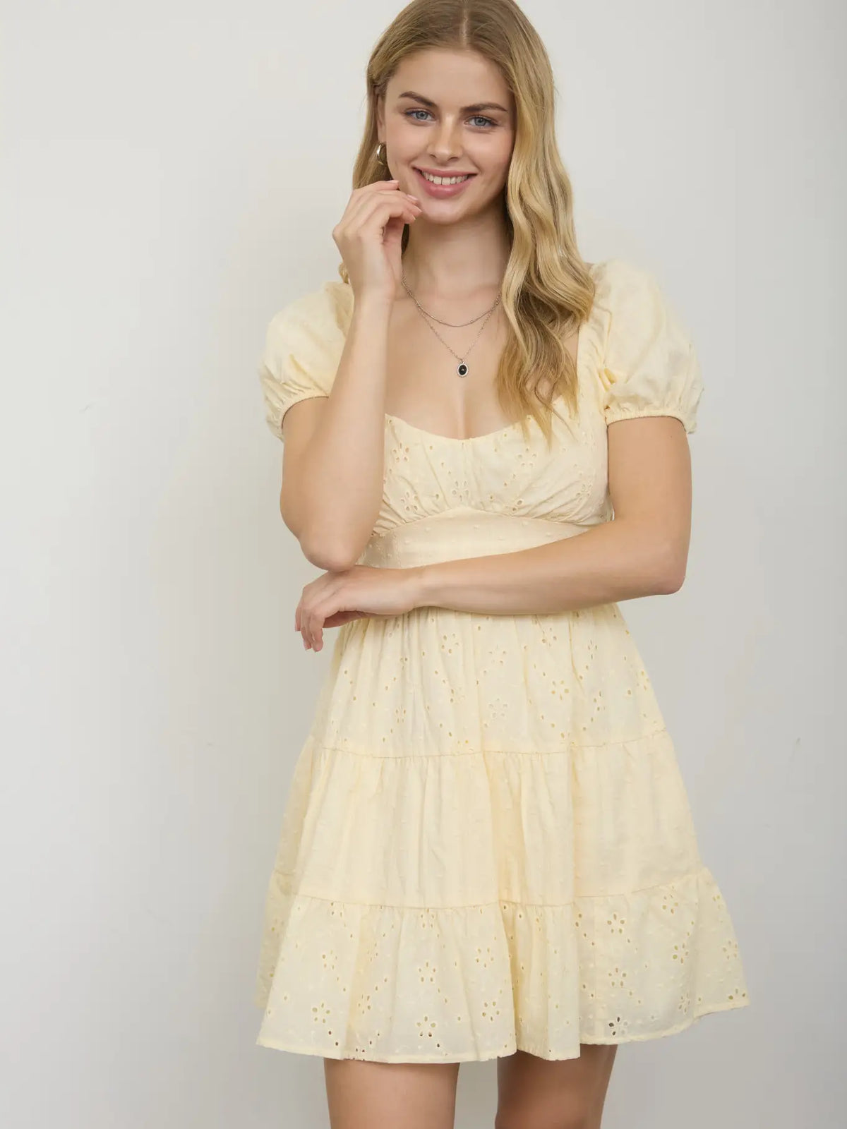 BP Yellow eyelet mini dress