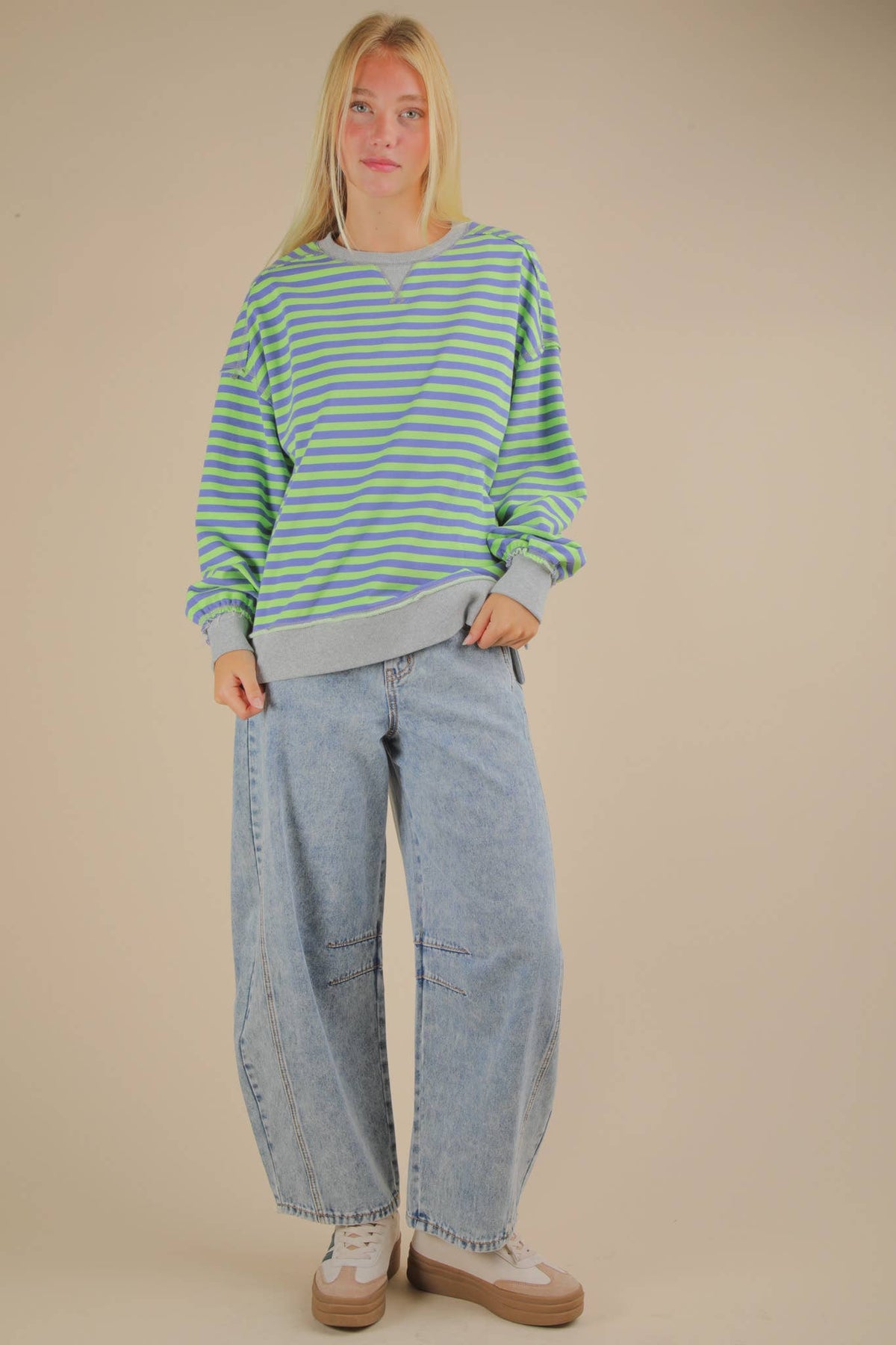 Stripe Oversized Top GREEN/BLUE