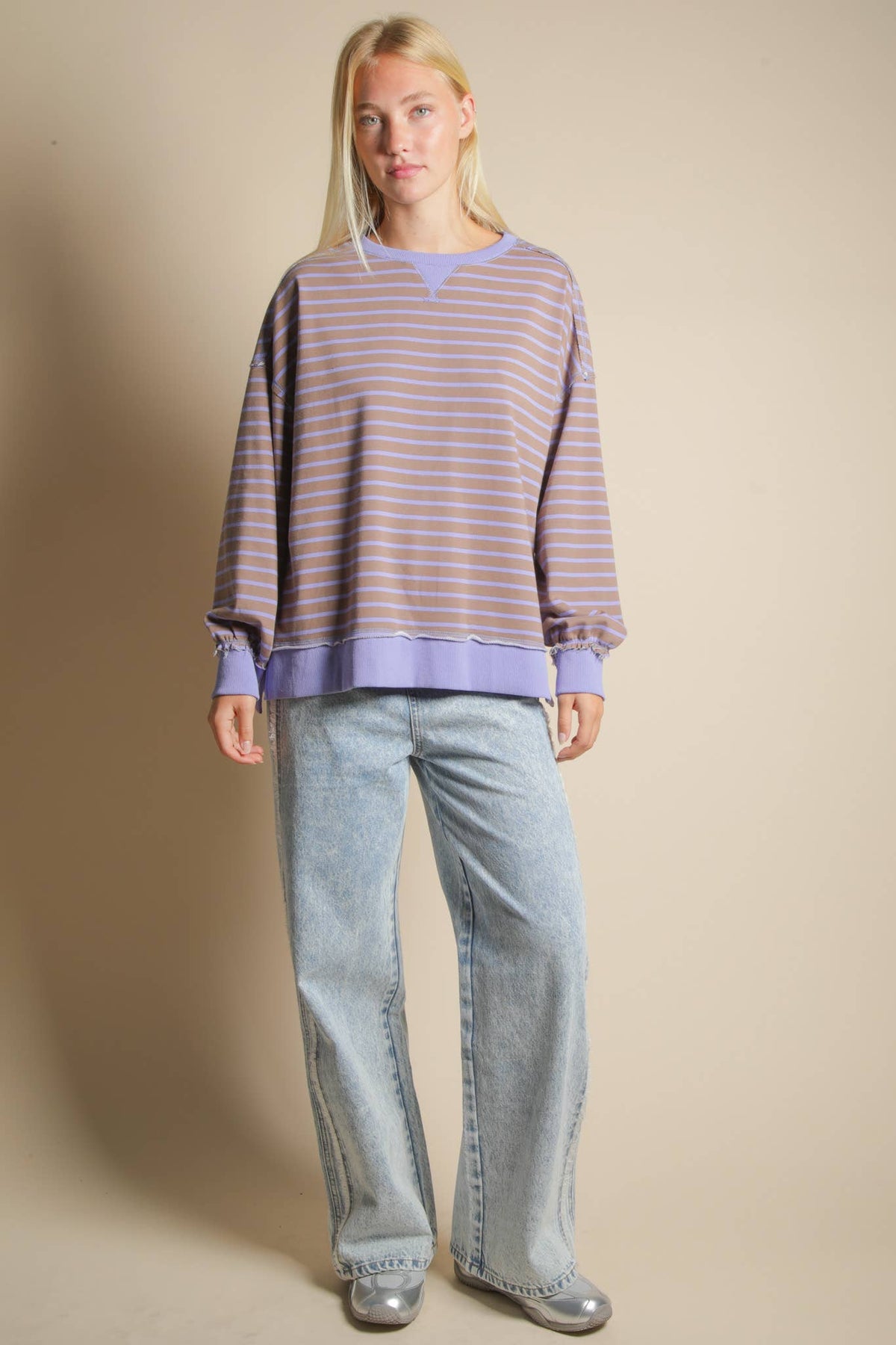 Stripe Comfy Casual OS Knit Top