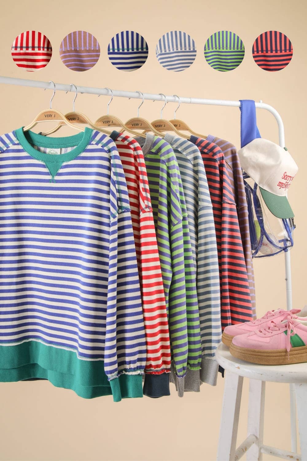 Stripe Comfy Casual OS Knit Top