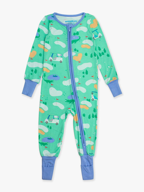 Baby Boys Fairway Golf Bamboo Viscose Convertible One Piece Pajamas: Green / 0-3m