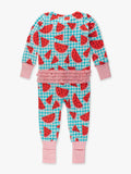 Baby Girls Watermelon Gingham Bamboo Viscose Convertible Ruffle Footie Pajama: Blue / 6-12m