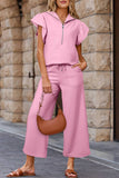 Textured Ruffle Top and Pants Set: Pink / L