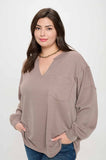 PATCHWORK SPLIT NECK KNIT TOP