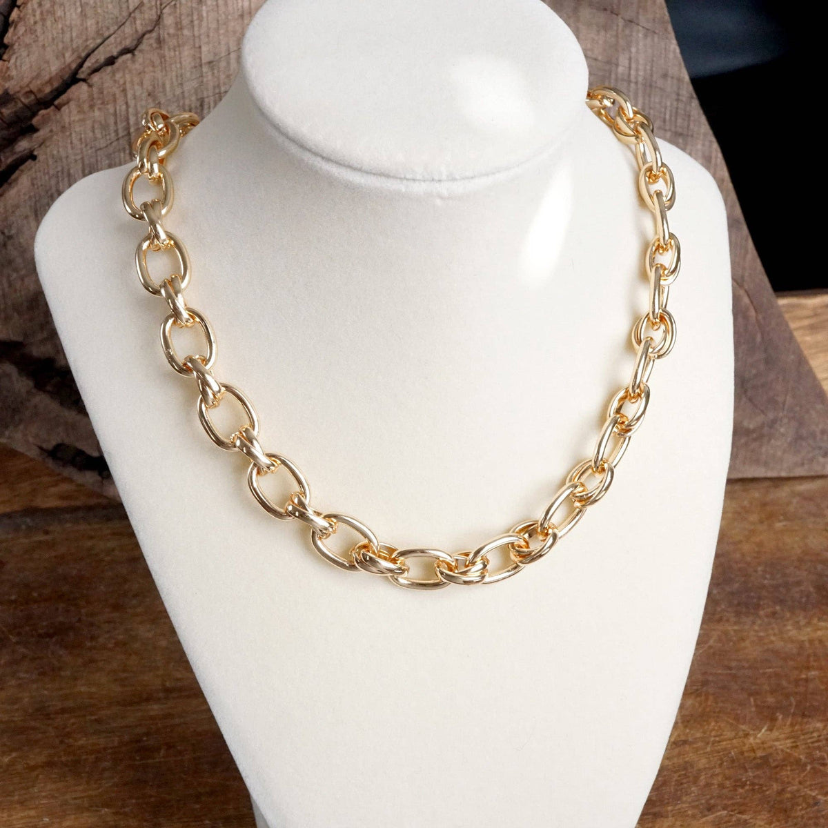 Chunky Fancy Cable Chain Necklace in Gold Tone