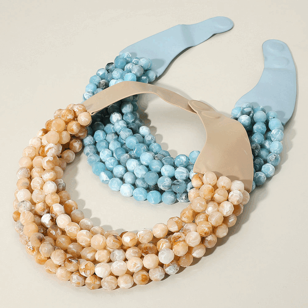 Marbled Faceted Ball Beaded Multi Layered Faux Leather Magnetic Necklace: Gray,Light